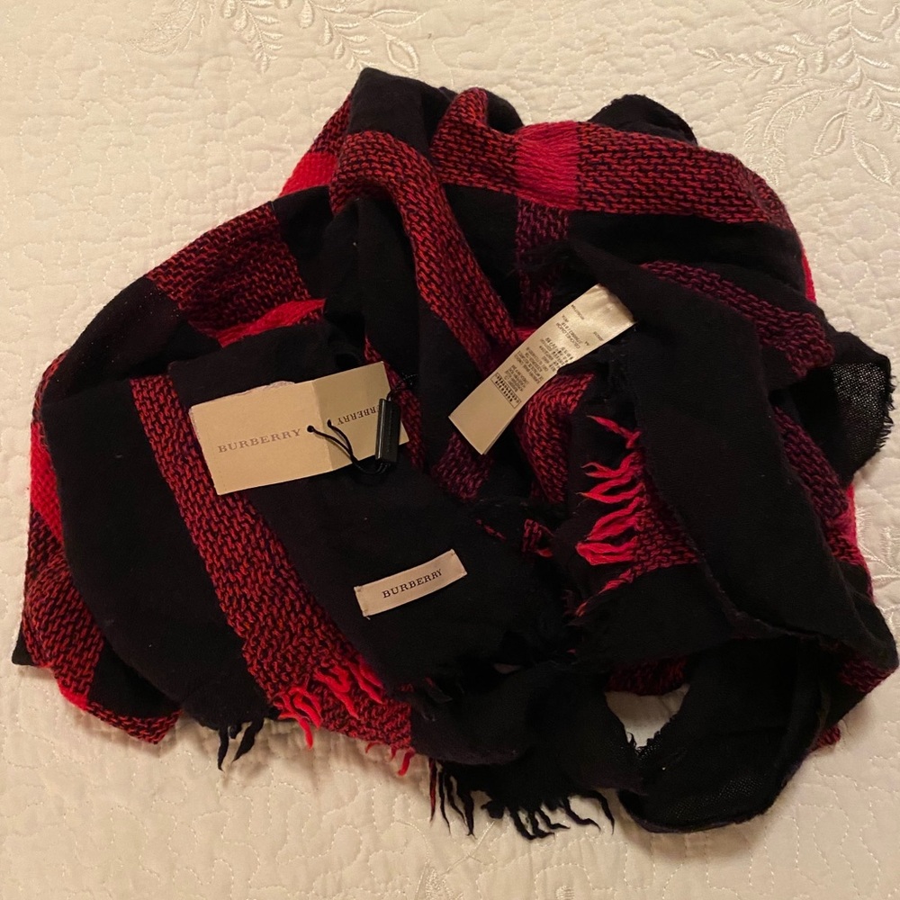 Burberry Red and Black Checkered Scarf
